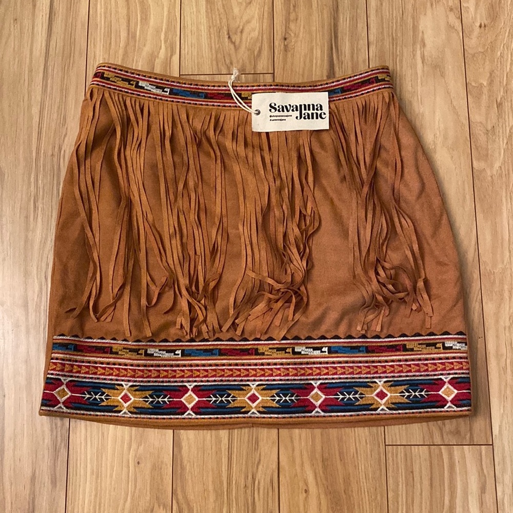 NWT Savana Jane Suede, Fringe, Mini Skirt